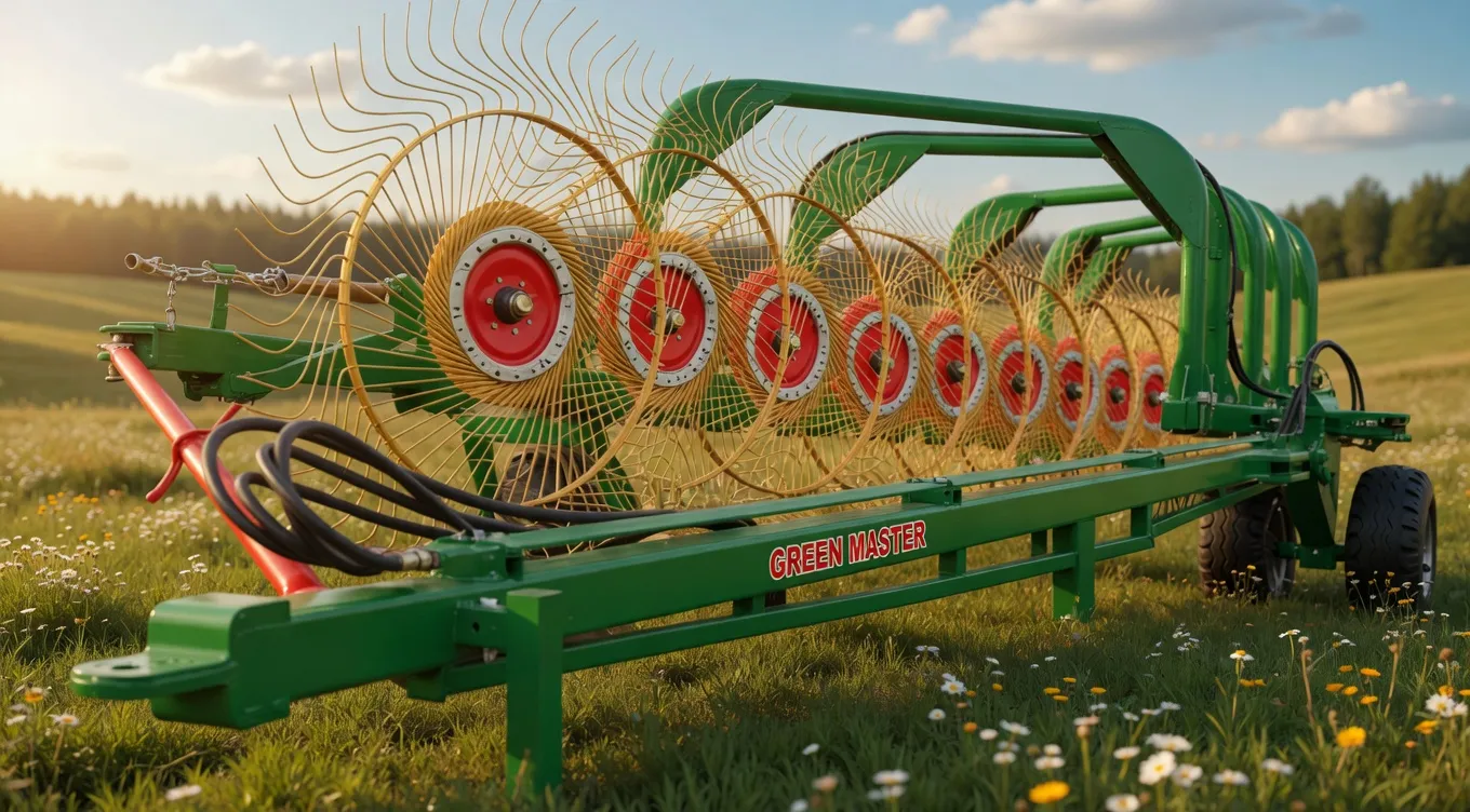 9LZY-9.0 finger wheel rake completing windrow pass