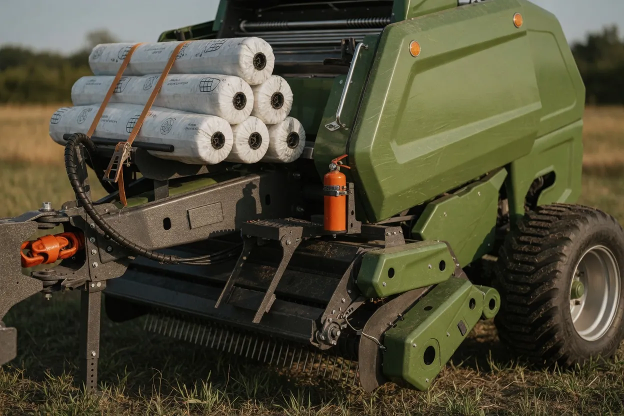 Commercial hay baling operation with conveyor system